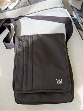 Brown Men's Messenger Bag with Crown Accent